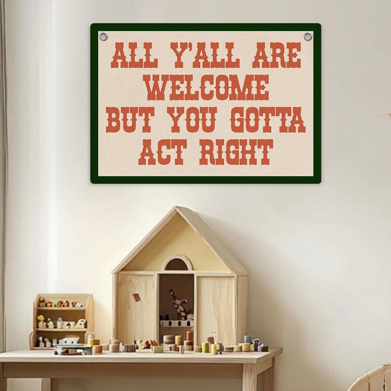 XFN Welcome Sign Funny Welcome Banner, Trendy Retro Wall Hanging, Wall Decor, Banner Flag, Wall Flag Classroom Playroom Home Entryway Living Room Office Decor, Banner for Room, Red - Image 2